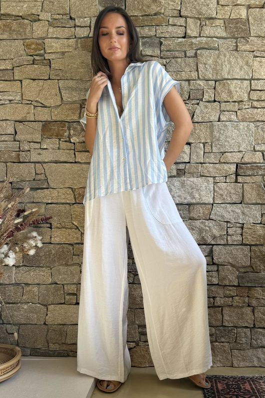Mallow Stripe Cap Sleeve Shirt Baby Blue /40=